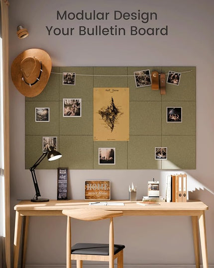 Fluxynara Large Felt Bulletin Board 48" x 36" Cork Board Alternative-12 Pack with 70 Safe Removable Adhesive Tabs, Cork Boards for Walls Cork Board for Home Office Classroom Pin Board (Olive Green)