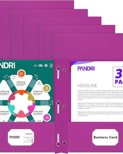 Two Pocket Folders, PANDRI 30 Pack Two Pocket Folders with Prongs, 3 Prong Folders Designed for Office and Classroom, Letter Size Purple