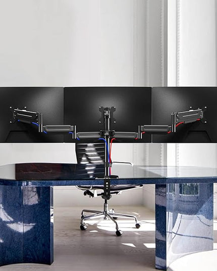 Pholiten Triple Monitor Desk Mount,Triple Gas Spring Monitor Arm for 17-32 inch LCD Computer Screens,Holds up to 22lb,Swivel, Tilt, Rotation, Clamp & Grommet Kit