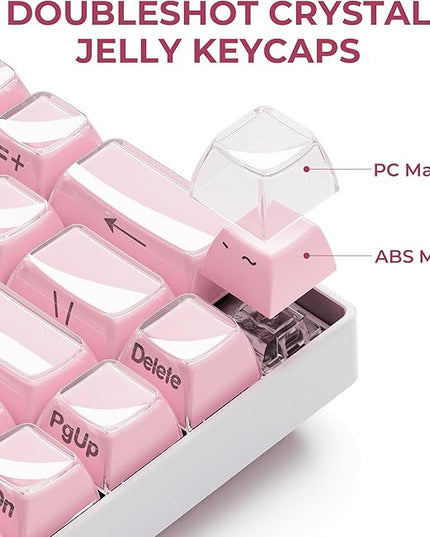 XVX Pink Keycaps, Crystal Jelly Keyboard Keycaps OEM Profile Side Printed Keycap Set Compatible with 61/68/84/87/98/100 ANSI Layout MX Switches Mechanical Keyboard