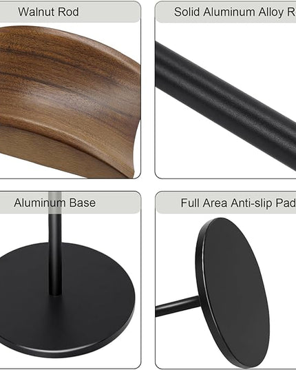 GEVO Headphone Stand for Desk, Walnut Wood & Aluminum Headset Stand, Universal Walnut Gaming Headset Holder with Solid Heavy Base for AirPod Max, Bose, Sony All Headphone Sizes (Circular Base)