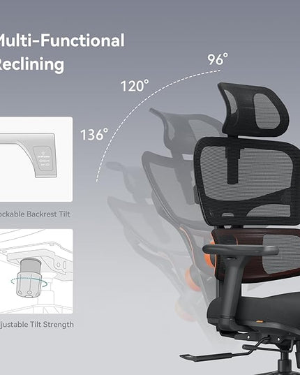 Newtral Office Chair Ergonomic - Home Office Desk Chair, Big and Tall Office Chair, Auto-Following Lumbar Support for Back Pain, Adjustable Seat Depth and Height (No Foot Rest + Laptop Table, Black)