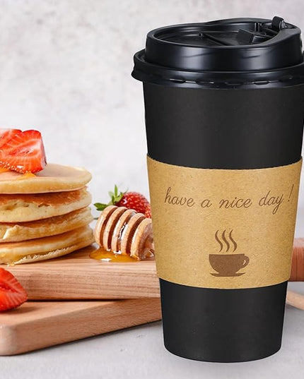 Lamosi 20 oz Disposable Coffee Cups with Lids 50 Pack, Hot Paper To Go Cups with Lids, Stir Sticks and Sleeves, for Home, Travel, Office