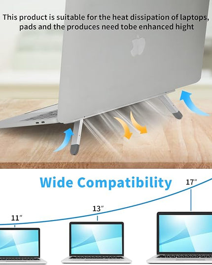 Riser for Desk,Pop up Laptop Stand,Adjustable Height Self-Adhesive Portable Laptop Stand with Feet, Extend Leg,Foldable Computer Stand for 10”-17” Models MacBook Air, Keyboard etc.