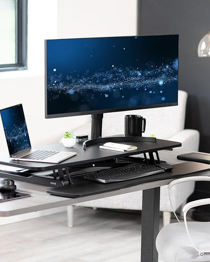 VIVO 42 inch Desk Converter, K Series, Height Adjustable Sit to Stand Riser, Dual Monitor and Laptop Workstation with Wide Keyboard Tray, Black, DESK-V042KB