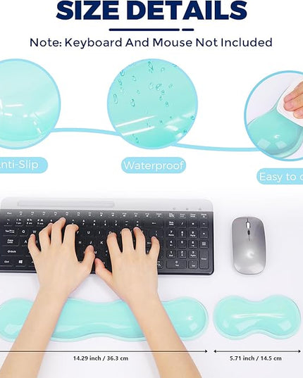 Gel Wrist Rest for Keyboard and Mouse, Wrist Rest for Keyboard, Mouse Wrist Support, Pain Relief, Cool Touch, Non-Skid, Keyboard and Mouse Wrist pad Set
