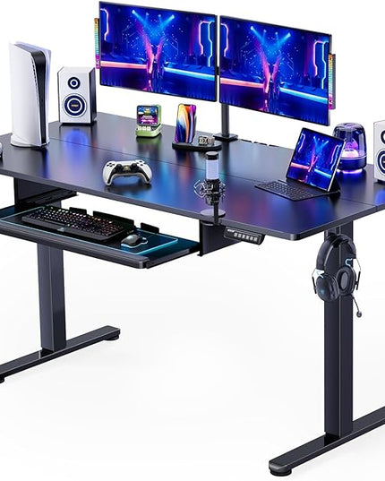 ErGear Large Electric Standing Desk with Keyboard Tray, 63x28 Inches Adjustable Height Sit Stand Up Desk, Home Office Desk Computer Workstation, Black