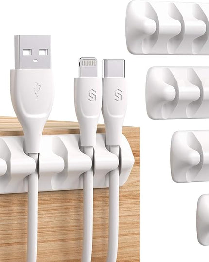 Syncwire Cable Clips, Cord Organizer Cable Management Self Adhesive USB Cable Holder System for Organizing Cable Cords, Ideal for Home, Office, Car, Nightstand, Desk Accessories, 5 Pack (White)