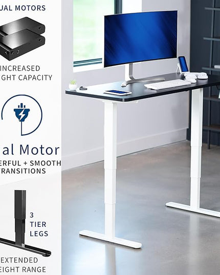 VIVO Electric 60 x 24 in Dual Motor Sit Stand Desk, Memory Height Adjustment, 2B Series, Black Top White Frame, DESK-KIT-2W6B