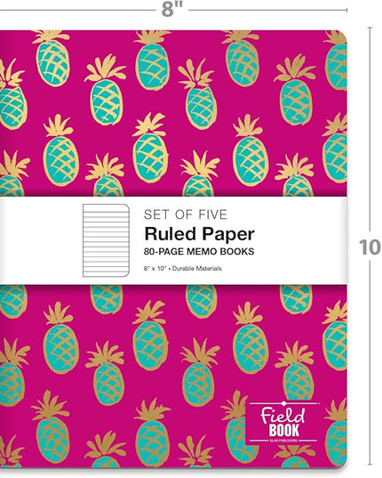 Elan Publishing Company Field Notebook/Journal - 8"x10" - Assorted Patterns Gold Foil - Lined - Pack of 5