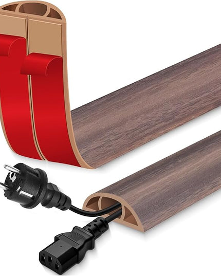 Floor Cord Cover for Wires on Floor Self Adhesive Cord Hider Floor Cable Management Wire Covers for Cords Protector Prevent Cable Trips Cord Cavity W 0.47" x H 0.27", Grayish Brown Wood, 3.3Ft