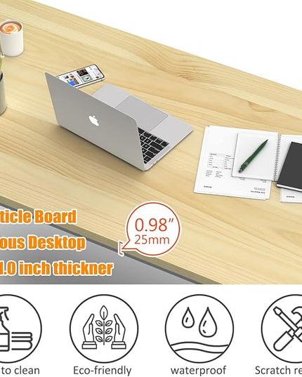 NSdirect 63" Computer Desk,Large Home Office Desk Wide Workstation 1 inch Thicker Tabletop for Writing,Games and Home Work PC Desk Modern Finish Wood Board and Sturdy Steel Legs,Oak+White