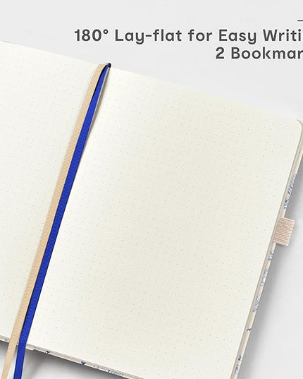 &And Per Se Dotted Journal Notebook, A5 Hardcover Bullet Dotted Journal, 160 Pages 100 gsm Thick Paper, 3 Sheets of Stickers Included - 5.7'' x 8'' (Blue Flowers)