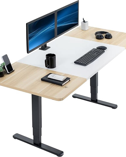 VIVO Electric 71 x 30 in Dual Motor Sit Stand Desk, Memory Height Adjustment, 2B Series, White and Light Wood Top, Black Frame, DESK-KIT-2B7WC