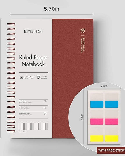 EMSHOI Lined Journal Spiral Notebook 5.7" x 8.22" - 4 Pack 640 Pages 100gsm Thick Paper, A5 Small Notebooks College Ruled, Plastic Hardcover Journals for Writing Women Men Work School Supplies