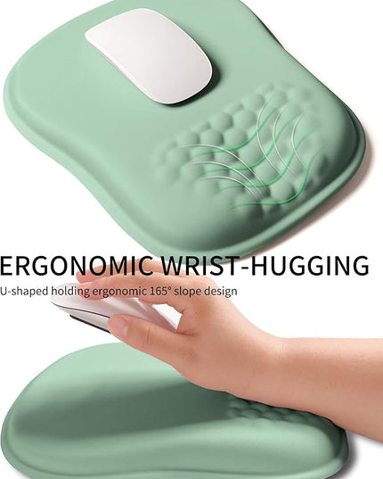 Hokafenle Ergonomic Wrist-Hugging Mouse Pad Wrist Support, U-Shaped Holding Wrist Rest Mousepad for Carpal Tunnel Pain Relief with Cushioned Memory Foam Slope Massage Bulge (10.2x8.3 in,Light Green)