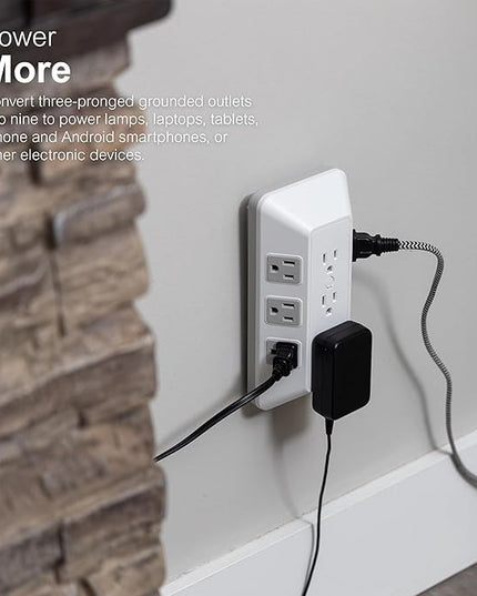 GE 9-Outlet Surge Protector, Multi Plug Outlet Extender, Wall Tap, Adapter Spaced, for Home, School, and Office, 1780 Joules, White/Gray - 73628