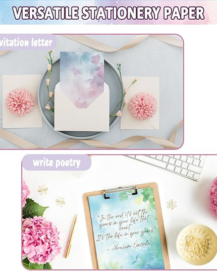 Tlenpo Watercolor Stationery Paper, 8.5 x 11In, 88 Sheets Double-Sided for Business or Personal Use - Decorative Scrapbook Writing Letters and Invitations, 100gsm