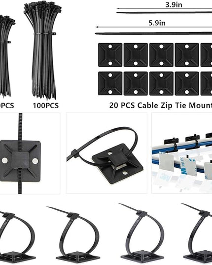 ELII 327PCS White Cable Management Kit 4 Cable Cable Sleeves, 65 Cable Clips with 13Cord Holders,20+5Roll Cable Organizer Straps,200 Fastening Cable Ties,20 Cable Zip Tie Mounts for Computer (White)