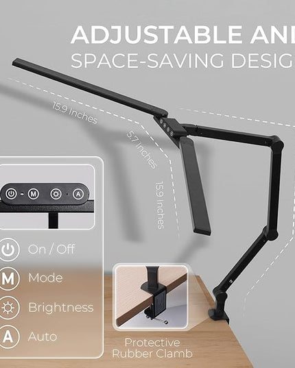 LED Desk Lamp, Anti Eyestrain with Blue Light Blocking Glasses Included, 3000K-6500K with Clamp, Architect Style Swing Arm, Wide Monitor Computer Light for Home Office Gift