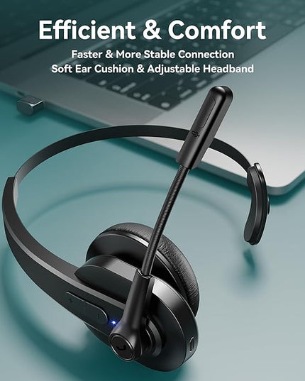 Sarevile Bluetooth Headset with USB Dongle for Computer, Single-Ear Wireless Headset with Noise Cancelling Microphone for Office & Truckers, Bluetooth V5.2 with Mute Button for Work
