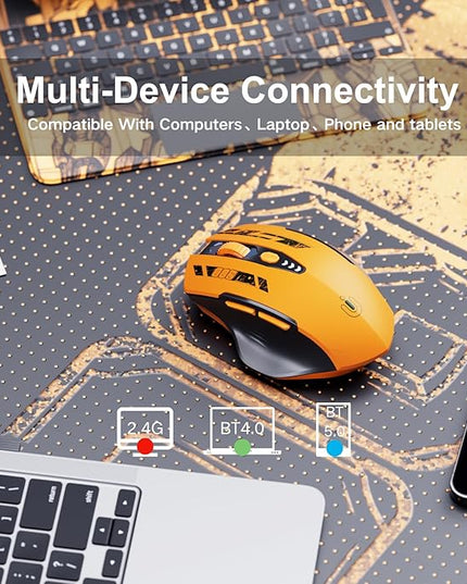 Uineer Wireless Bluetooth Mouse,[Upgraded] Rechargeable Computer Mice (BT 5.0/4.0+2.4G Hz) with Visible Battery Level, 4 Adiustable DPl, Portable PC Mouse for MacBook Chromebook