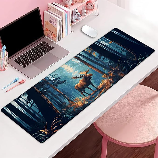Forest Moose Extra Large Gaming Mouse Pad, Desk Mat, Non-Slip Rubber Base, MousePads for School, Work, Home Accessories Decor Gifts 31.5" x 11.8"