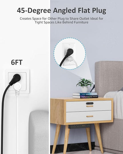 HHSOET Under Desk Power Strip with 3M Adhesive, Removable Under Desktop Mount Plug with 30W Fast Charging USB C and USB A Ports, 4 Outlet Under Table Surge Protector 1200J, 6FT Extension Cord. (Black)