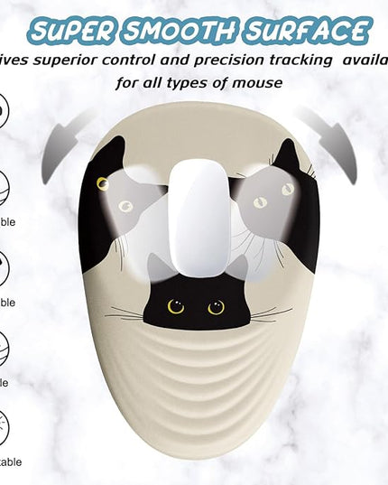 Mouse Pad, Ergonomic Mouse Pad with Wrist Rest Support and Non-Slip PU Base, Cute Computer Mousepad for Pain Relief, Office & Home, Beige Three Cats