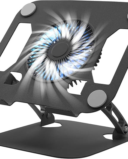 SHUWEI Laptop Cooling Stand with 3 Speed Fan, Adjustable Height & Angle, Carbon Steel Framework, Ultra-Quiet & Super Sturdy for up to 16”Laptop - Black