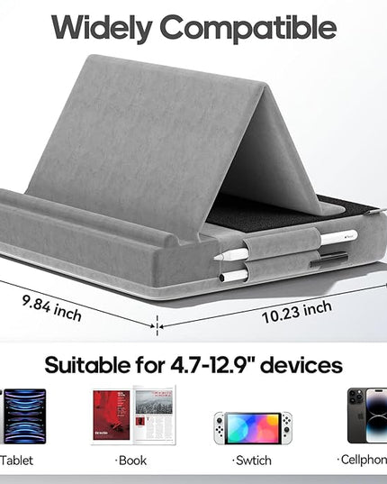 KDD Tablet Pillow Stand, Multi-Angle Viewing Ipad Holder for Lap, Bed and Desk, Foldable Soft Pad Dock with Stylus Mount Compatible with Ipad Pro 12.9, 10.5, 11, Air, Mini, Phones, Books, E-Reader