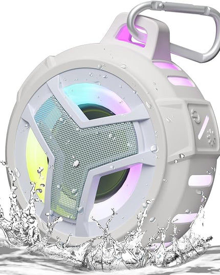 EBODA Bluetooth Shower Speaker, IPX7 Waterproof Portable Wireless Small Speakers, Floating, 2000mAh with Light for Home, Pool, Beach, Boat, Kayak Accessories, Gifts for Men, Women - White