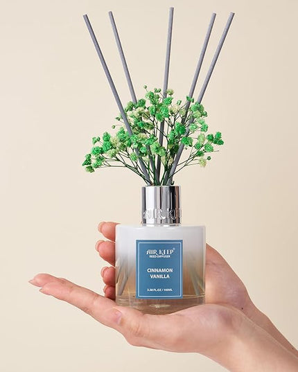 Airkeep Reed Diffuser Set,3.38 fl oz (100 ml) - Cinnamon Vanilla Oil Diffusers with 8 Reed Sticks, Home Fragrance Reed Diffuser for Bathroom Shelf Decor
