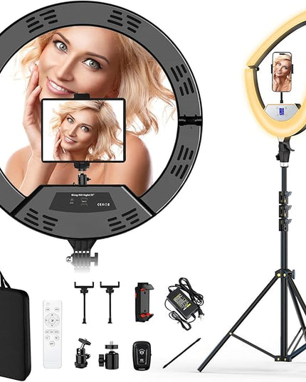 22" Large Ring Light with Stand,Foldable LED Big Ring Light Tripod for iPhone Phone Ipad, 75" Tall Tripod Touch Screen,Wireless Remote for Live Stream,YouTube,TikTok Video Shooting