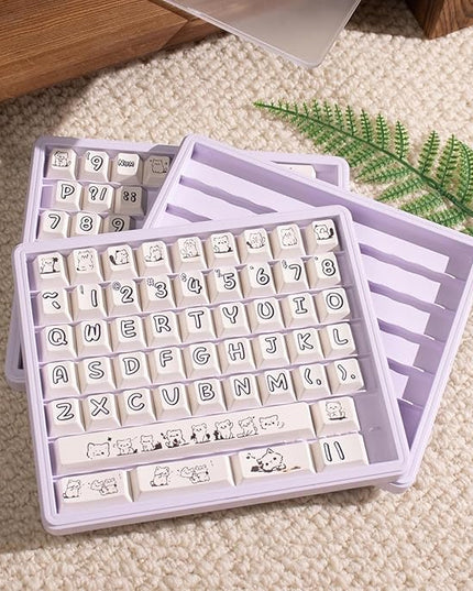 Sumgsn Keycaps Container, Keycaps Storage Box,130 Keys Transparent Display Case Holds 7u Spacebar/Big Enter Key for XDA/Cherry/MOA/Mao Profile Mechanical Keyboard (Purple), Small