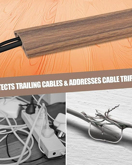 Floor Cord Cover Cavity 0.8"x0.37" Self Adhesive Cord Hider, 10FT Low Profile Cable Management, Extension Strip Protector for Wires, Prevent Cable Trips for Offices, Gyms,(Wood Smoked Brown)