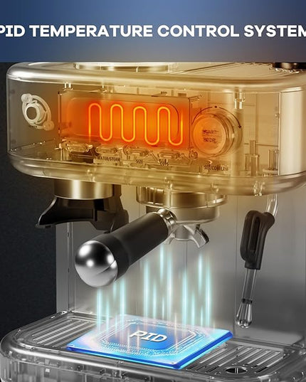 IDEALHOUSE Espresso Maker with Grinder,Milk Frother, 15 Bar Pump, 15 Grind Settings, Digital Display, High Power Milk Frother, Digital LCD Screen, Stainless Steel Coffee Maker for Home and Office