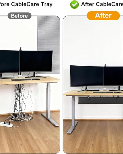 Oxford Cloth Under Desk Cable Management Tray,No-Drill 36" Desk Cable Management Organizer with Clip/Screw Installation,Fabric Cable Management for Home,Office & Gaming Computer(Black)