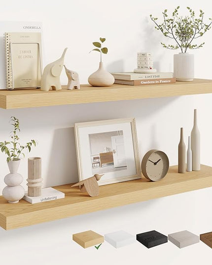 Dreamland Deep Floating Shelves, 8" Deep Long Shelves Set of 2, 40 Inches Floating Shelf for Wall,Large Display & Storage Shelf for Bathroom Bedroom Living Room Kitchen Office, Oak