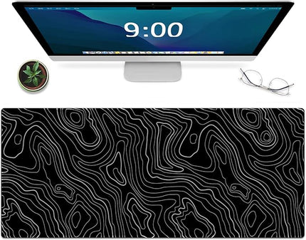 Gaming Mouse Pad XXL XL Large Mouse Mat Long Extended Mouse Pad Desk Mat Non-Slip Rubber Mice Pads Stitched Edges Thin Pad (Topographic Map Balck)