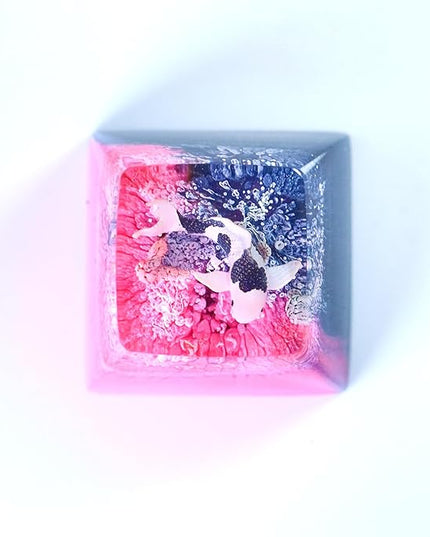 Kohaku Koi Fish Artisan Keycap Blue and Pink Ocean Coral Reef R1 SA Profile Custom Keycaps 1U ESC Handmade Gaming Resin Key Cap Cherry MX Switch Compatible Mechanical Keyboard Koi Lover Gift