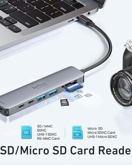 USB C Hub HDMI Adapter for MacBook Pro/Air, 7 in 1 USBC Dongle with HDMI, SD/TF Card Reader, USB C Data Port,100W PD, and 2 USB 3.0 Compatible for MacBook Pro/Air, Dell XPS, Lenovo Thinkpad.