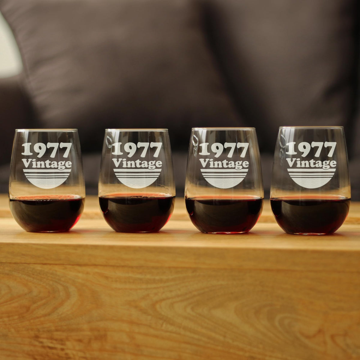 Vintage 1977 Stemless Wine Glass for 49th Birthday - 17 oz - Set of 4