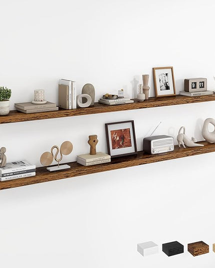 Dreamland 72Inch Floating Shelves for Wall, Rustic Wooden Storage Shelf for Living Room, Kitchen, Farmhouse, Wall Mounted Display Shelving with Invisible Heavy-Duty Metal Bracket, Set of 2 - Brown