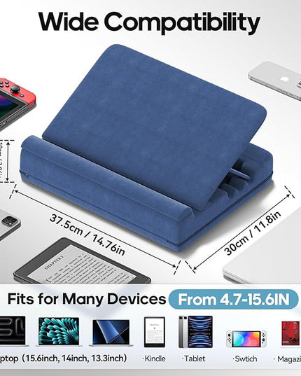 Laptop & Tablet Desk for Lap with Cushion, Computer Lap Desk Laptop Pillow for Couch, Bed, Car, Adjustable Computer Pillow Stand As Carrying Case for up to 15'' PC/Mac, Tablet, iPad, Kindle, Blue