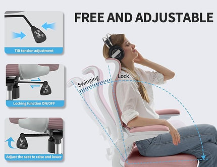 TRALT Ergonomic Office Chair - Desk Chair with Wave High Back Adjustable Lumbar Support Computer Chair - Gaming Chairs Mesh Backrest and PU Leather Seat (PIK)