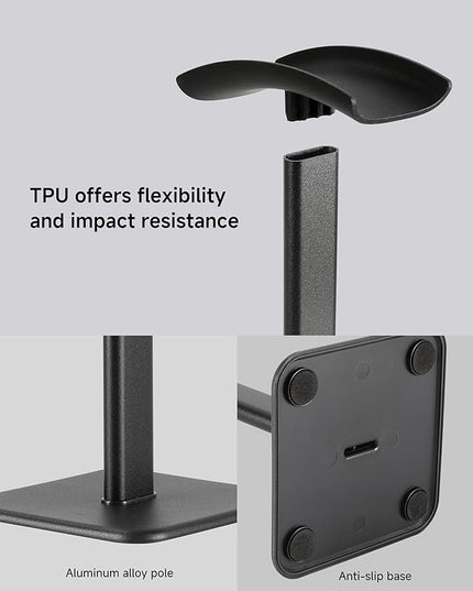 Headset Stand - Headphone Holder for Desk with Aluminum Hanger Compatible with All Over-Ear On-Ear Computer Xbox One PS5 PS4 PC Game Telephone Headsets (Black)