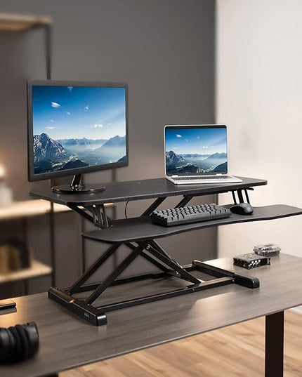 VIVO 36 inch Desk Converter, K Series, Height Adjustable Sit to Stand Riser, Dual Monitor and Laptop Workstation with Wide Keyboard Tray, Black, DESK-V036KB