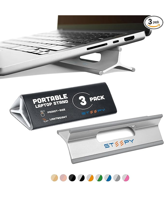 Steepy Portable Laptop Stand for Desk – Adjustable Height, & Portable Laptop Holder – Ergonomic Computer Stand for Cooling & Comfort – Slip-Proof, Sturdy Design – Universal Fit for 13-17 Inch Devices