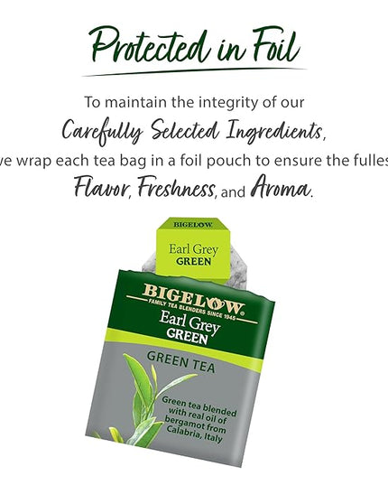 Bigelow Tea Earl Grey Green Caffeinated Bags, 20 Count, Pack of 6